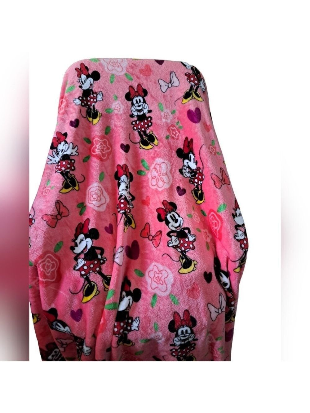 DISNEY THE BIG ONE Minnie Mouse plush cozy blanket hearts flowers bows soft '23